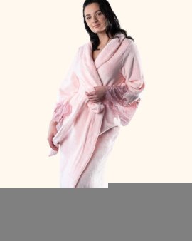 Халат махровий довгий з мереживним оздобленням Felena Україна Ballet Pink 438