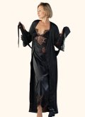 Халат з шовку довгий з мереживом Felena Україна Black Onyx 434