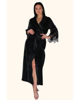 Халат длинный хлопковый с кружевом Felena Украина Black Onyx 438