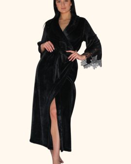 Халат длинный хлопковый с кружевом Felena Украина Black Onyx 438