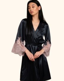 Халат шелковый с кружевом Felena Украина Black Rose 234