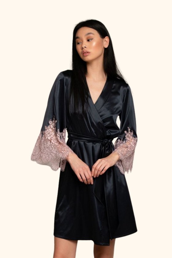 Халат шелковый с кружевом Felena Украина Black Rose 234