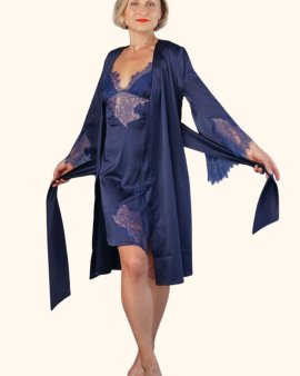 Халат шовковий з мереживом Royal Blue 234 Felena Україна