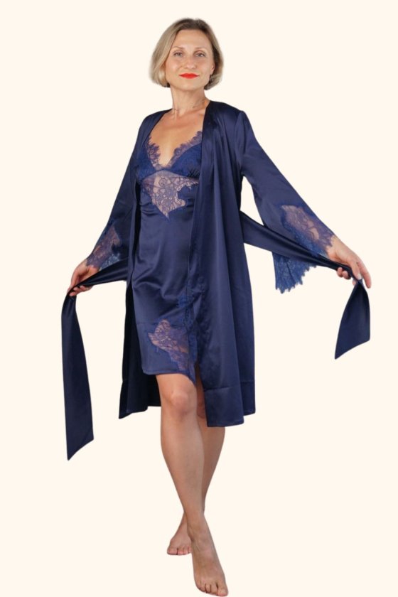 Халат шелковый с кружевом Royal Blue 234 Felena Украина
