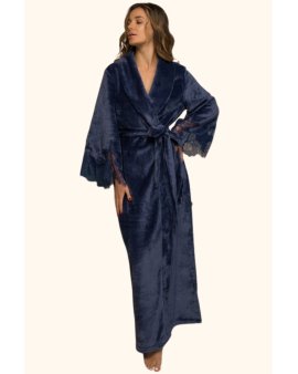 Халат теплый длинный с кружевом Felena Украина Royal Blue 438