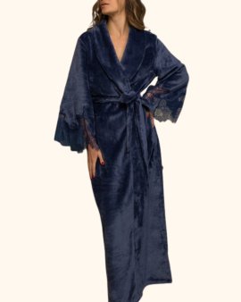 Халат теплый длинный с кружевом Felena Украина Royal Blue 438