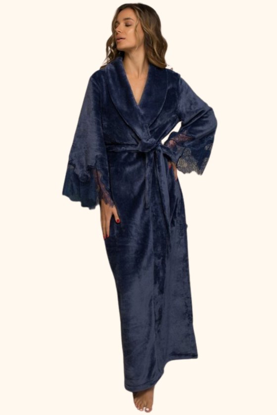 Халат теплый длинный с кружевом Felena Украина Royal Blue 438