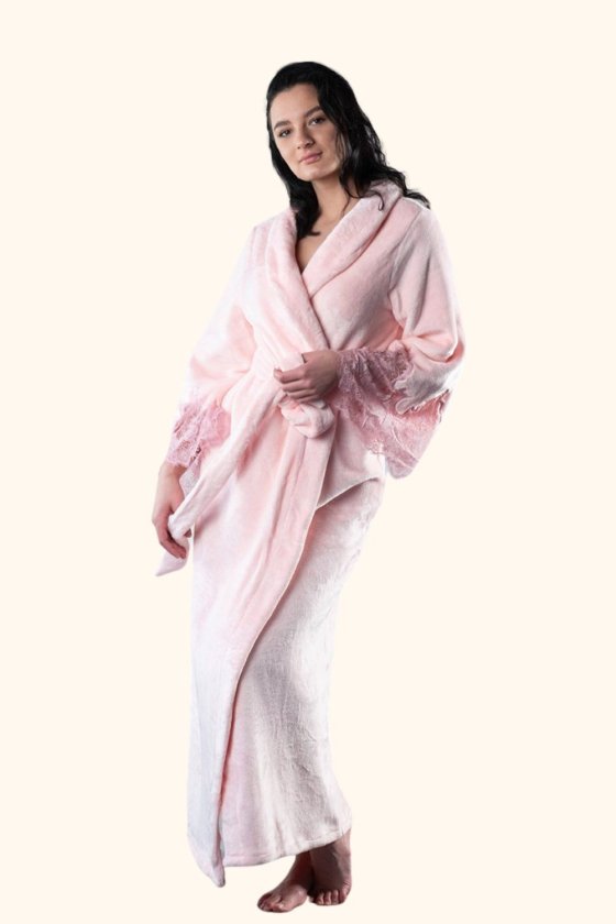 Халат махровий длинный с кружевной отделкой Felena Украина Ballet Pink 438