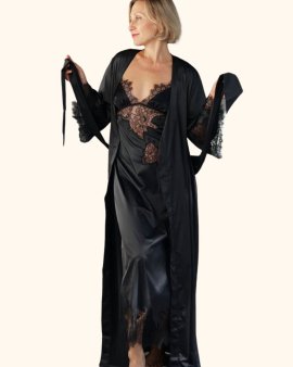 Халат з шовку довгий з мереживом Felena Україна Black Onyx 434