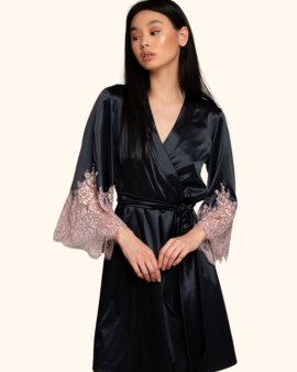 Халат шелковый с кружевом Felena Украина Black Rose 234