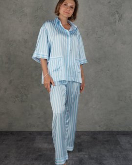 Пижама из рубашки и штанов Tiffany голубая BIANKA