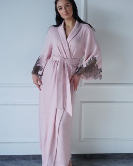 Халат длинный теплый с кружевом Felena Украина Rose Quartz 438