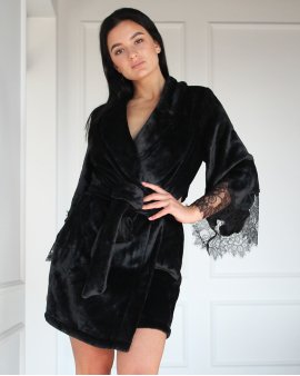 Халат короткий с кружевом Felena Украина Black Onyx 238