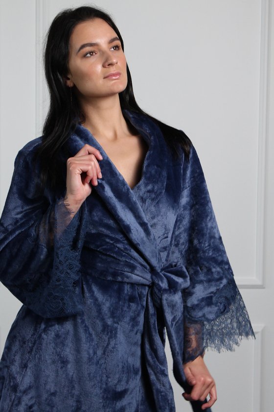 Халат теплый короткий с кружевом Felena Украина Royal Blue 238