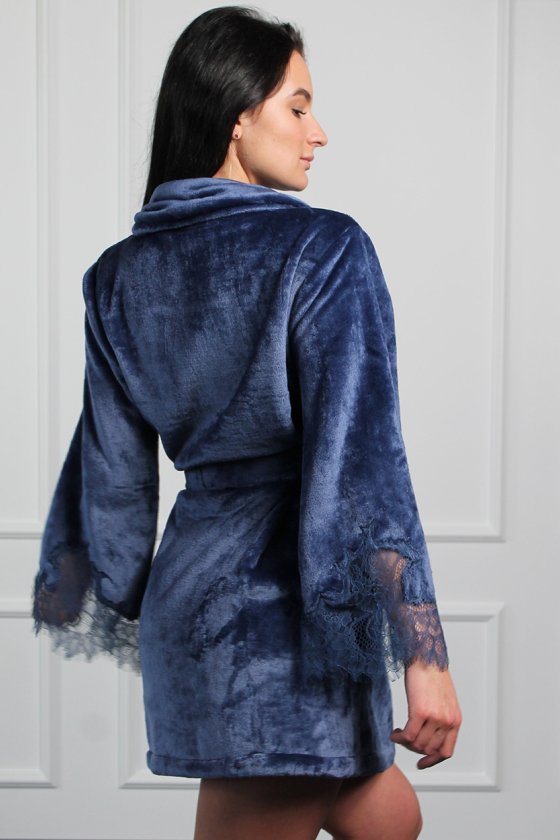 Халат теплый короткий с кружевом Felena Украина Royal Blue 238