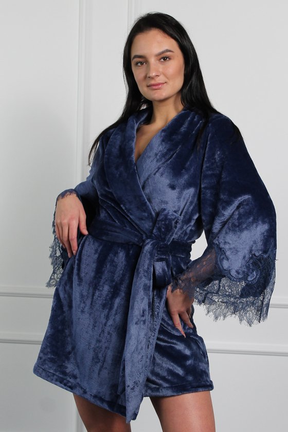 Халат теплый короткий с кружевом Felena Украина Royal Blue 238