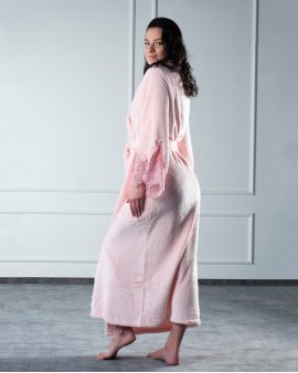 Халат махровий длинный с кружевной отделкой Felena Украина Ballet Pink 438