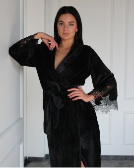 Халат длинный хлопковый с кружевом Felena Украина Black Onyx 438
