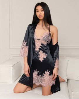 Халат шелковый с кружевом Felena Украина Black Rose 234