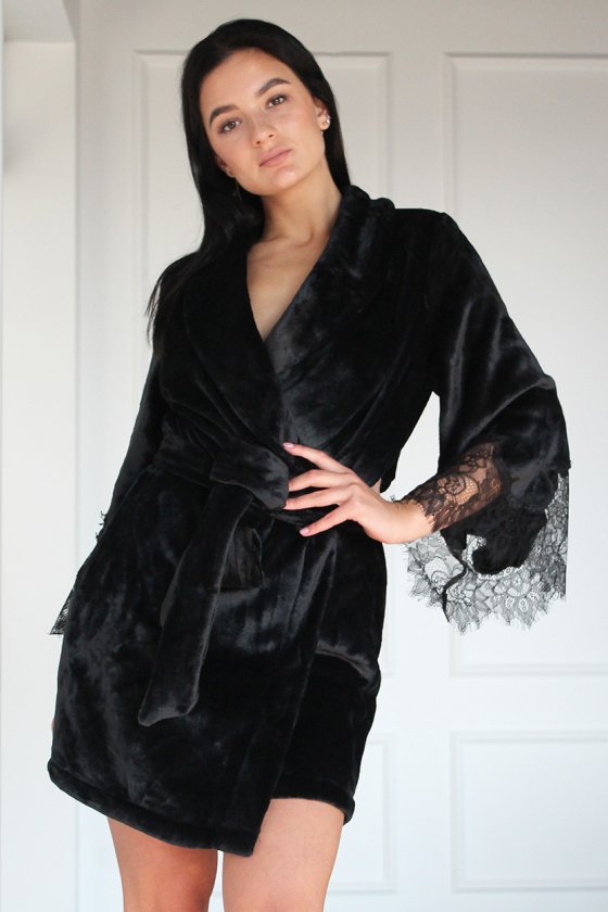 Халат короткий с кружевом Felena Украина Black Onyx 238