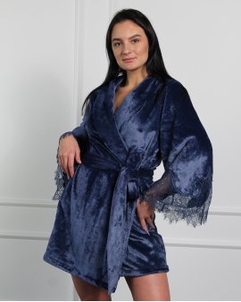 Халат теплый короткий с кружевом Felena Украина Royal Blue 238