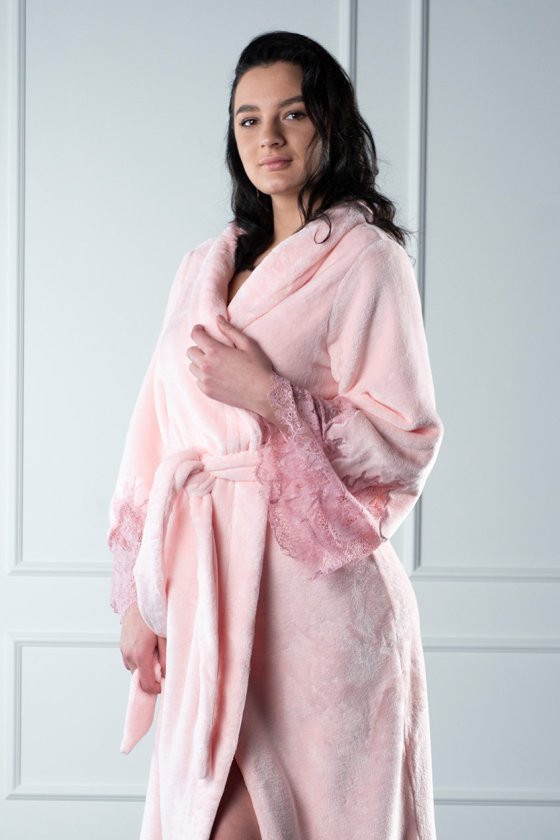 Халат махровий длинный с кружевной отделкой Felena Украина Ballet Pink 438