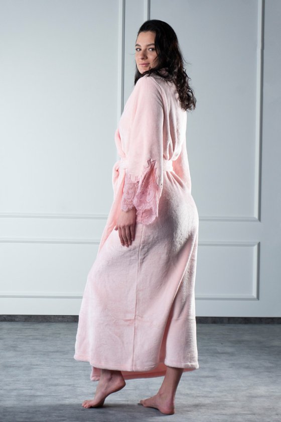 Халат махровий длинный с кружевной отделкой Felena Украина Ballet Pink 438
