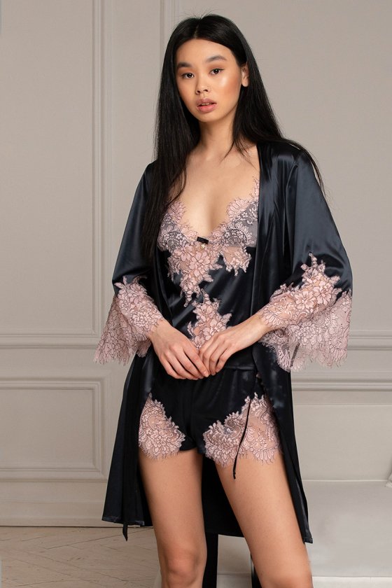 Халат шовковий з мереживом Felena Україна Black Rose 234