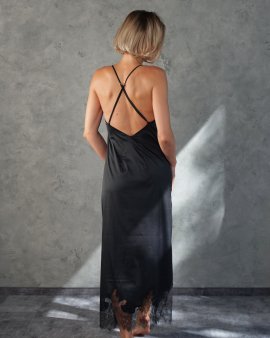 Сорочка шелковая длинная с кружевом Felena Украина Black Onyx 405