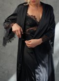 Халат из шелка длинный с кружевом Felena Украина Black Onyx 434