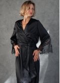 Халат из шелка длинный с кружевом Felena Украина Black Onyx 434