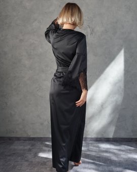 Халат из шелка длинный с кружевом Felena Украина Black Onyx 434