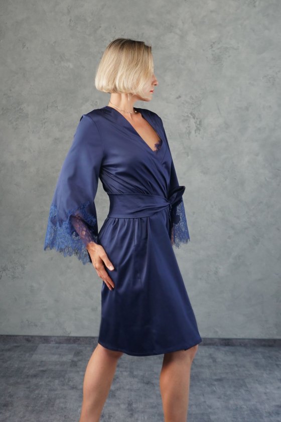 Халат шелковый с кружевом Royal Blue 234 Felena Украина