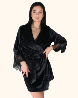 Халат короткий с кружевом Felena Украина Black Onyx 238