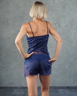 Пижама из шелка майка на бретелях и шортики Felena Украина Royal Blue 771-772