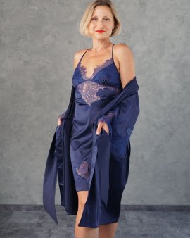 Халат шовковий з мереживом Royal Blue 234 Felena Україна