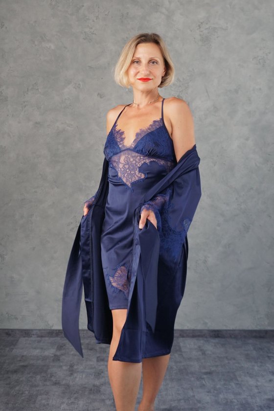 Халат шелковый с кружевом Royal Blue 234 Felena Украина