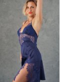 Сорочка шелковая с кружевом на бретелях Felena Украина Royal Blue 205