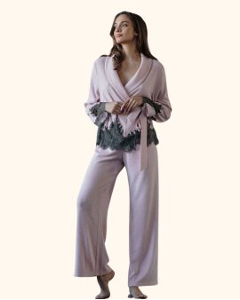 Домашний трикотажный костюм с кружевом Felena Украина Rose Quartz 108-720