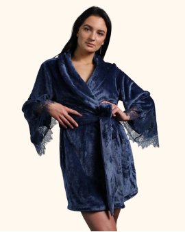 Халат теплый короткий с кружевом Felena Украина Royal Blue 238