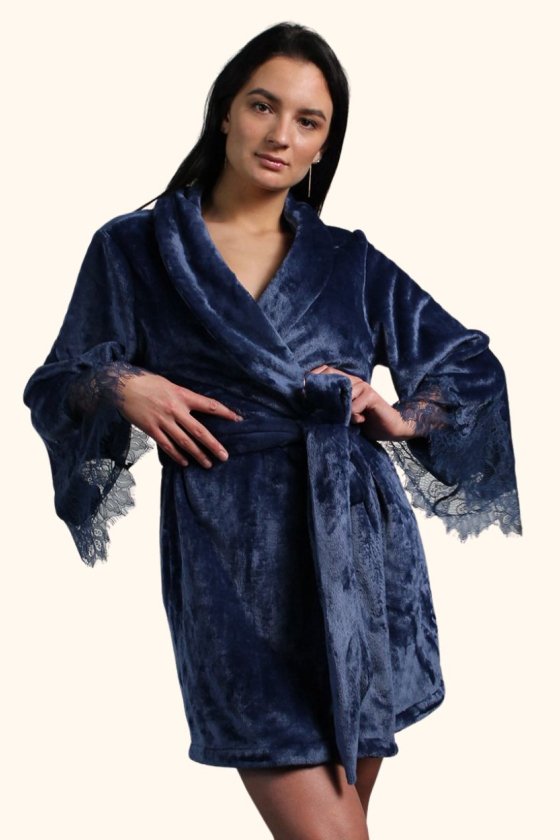 Халат теплый короткий с кружевом Felena Украина Royal Blue 238