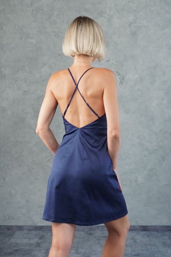 Сорочка шелковая с кружевом на бретелях Felena Украина Royal Blue 205