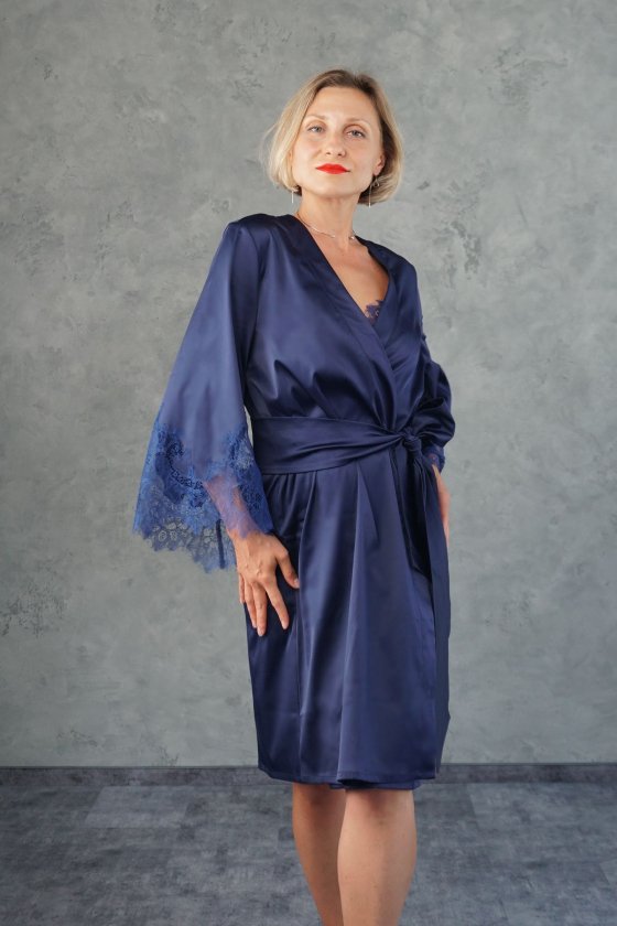 Піжама з шовку майка на бретелях та шортики Felena Україна Royal Blue 771-772