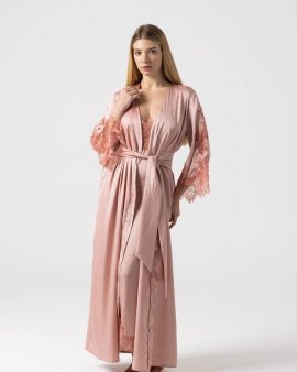 Халат довгий з мереживом Felena Україна Ash Rose 434