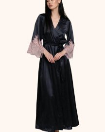 Халат длинный из шелка и кружева Black Rose 434 Felena Украина