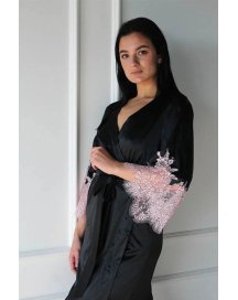Халат длинный из шелка и кружева Black Rose 434 Felena Украина