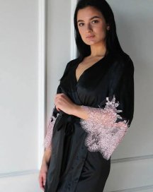 Халат длинный из шелка и кружева Black Rose 434 Felena Украина