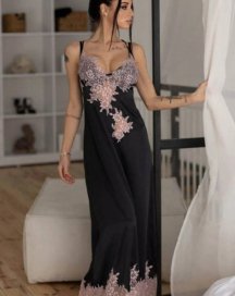 Сорочка довга з шовку і мережива Black Rose 405 Felena Україна