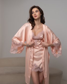 Халат-кимоно из шелка и кружева Felena Украина Chic Peach 218