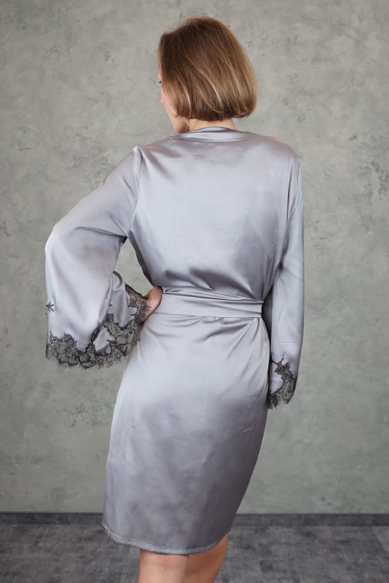 Халат короткий с кружевом Felena Украина GRAPHITE Silk-Satin 234